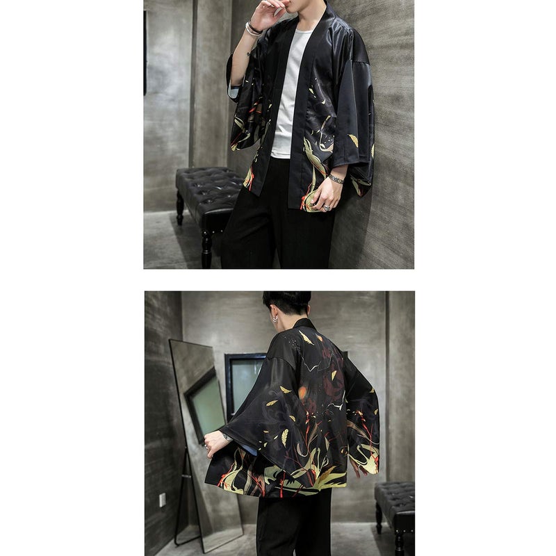 Seidarise Men's Haori Jacket Kimono Cardigan Yukata Noragi Happi Coat - Image 4